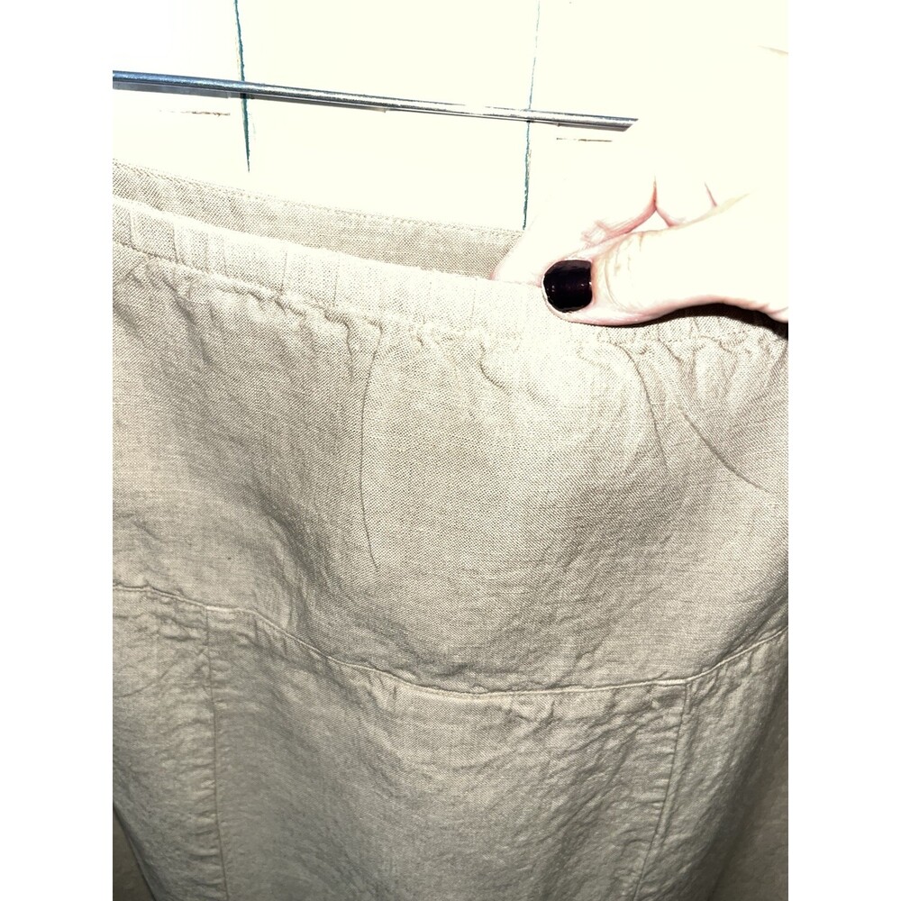 Habitat 100% Linen Khaki Midi Skirt Medium Lagenlook Minimalist Womens Button - Picture 3 of 9